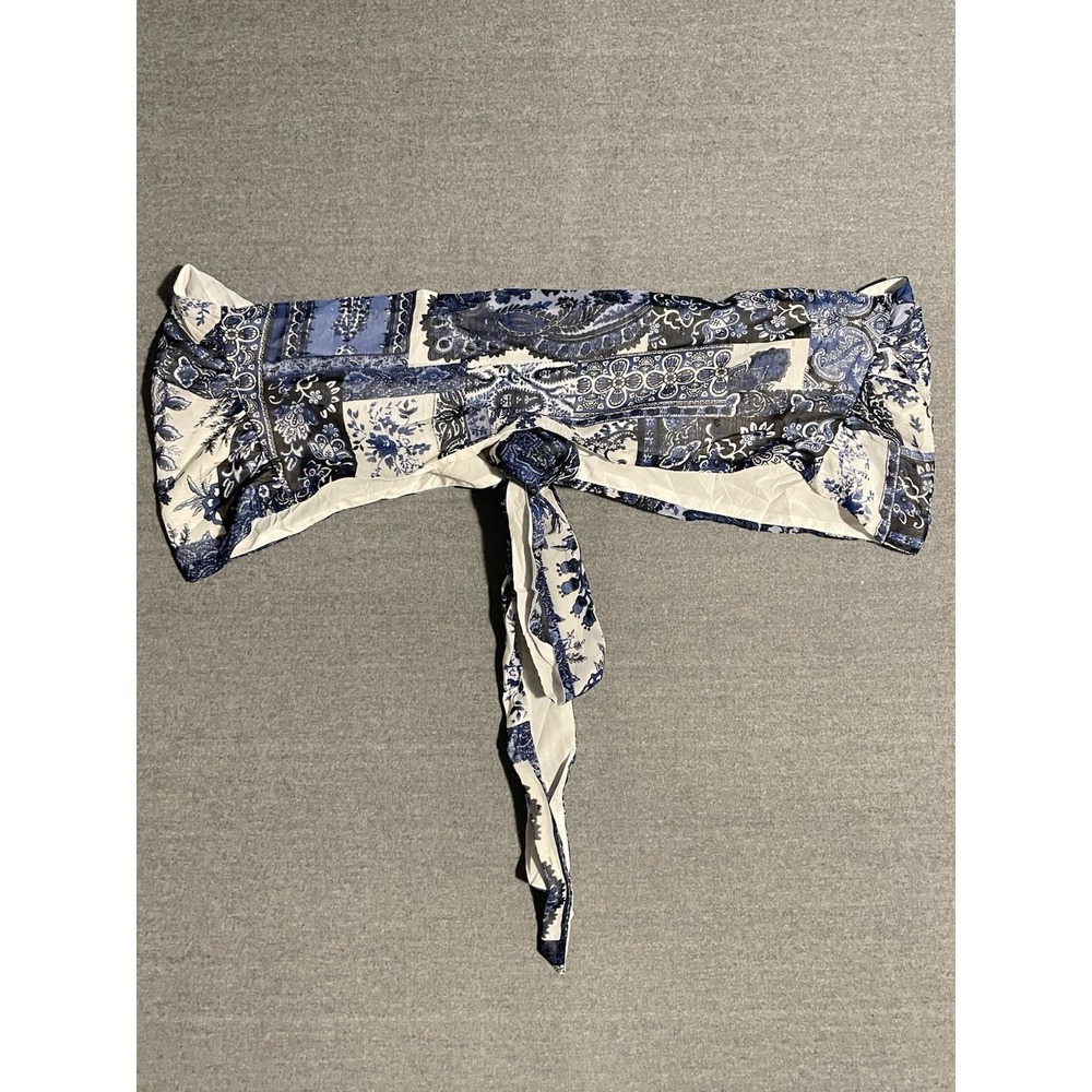Shein Blue Paisley Tie Front Crop Top Womens Large Boho Bandana Print - Picture 4 of 4